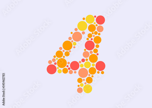 Vector graphic of Initial Number 4 lined with a mosaic of colored circles. Number 4 icon. Number 4 logo made with circles. Vector illustration. vector eps 10.