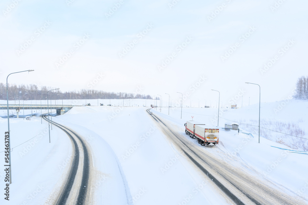 A semi-trailer truck, semitruck, tractor unit and semi-trailer to carry freight. A semi-trailer truck, semitruck, tractor unit and semi-trailer to carry freight.