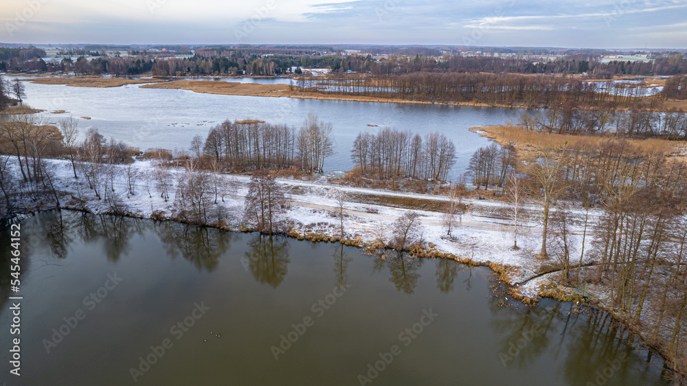 View of the Narew river in winter, near the village of Stawinoga