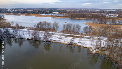 View of the Narew river in winter, near the village of Stawinoga