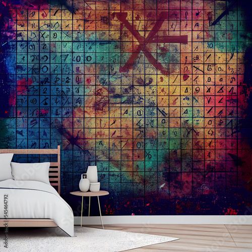 Wall Full of Mathematics Equation  Mathematical Symbol and Formula in Colorful Grunge Wall Background Texture Illustration
