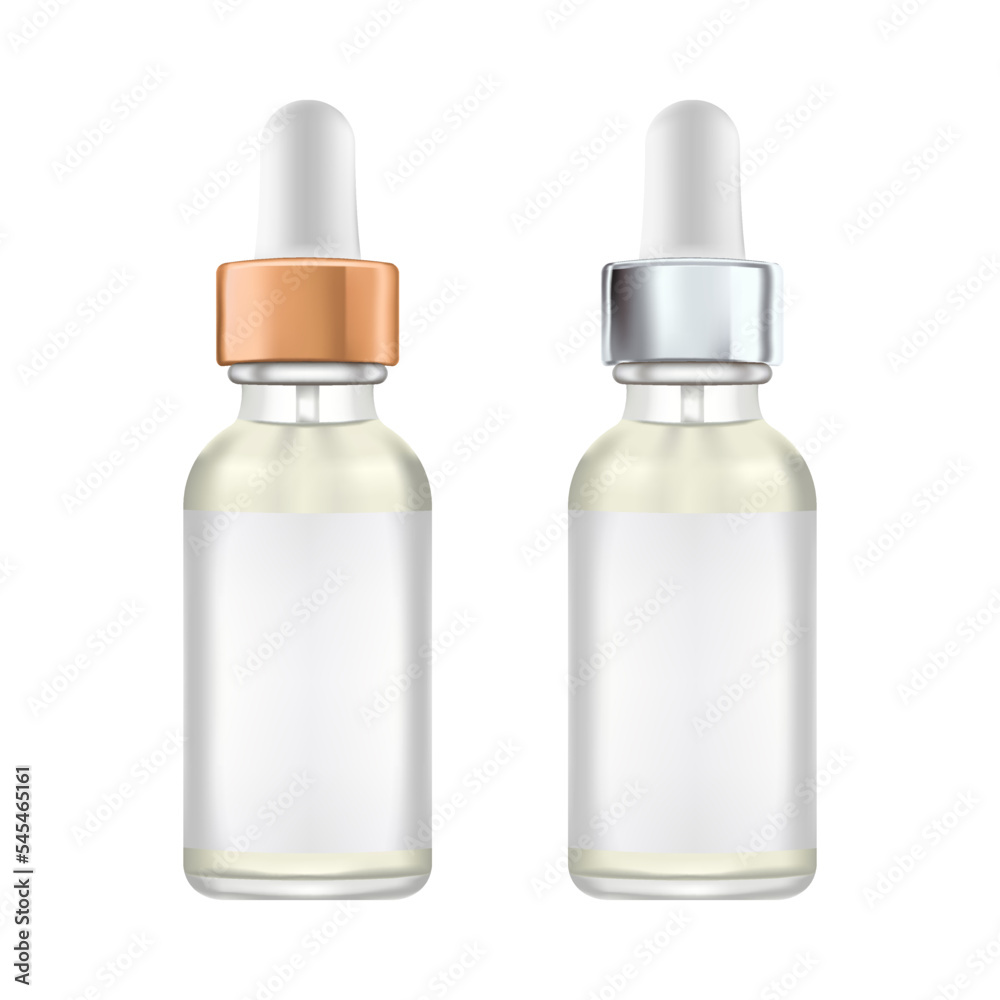 Realistic glass dropper bottles. Vector illustration Realistic glass dropper bottles. Vector illustration