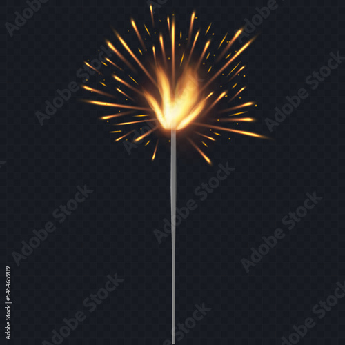 Bengal fire sparkle. New year sparkler candle. Vector illustration.