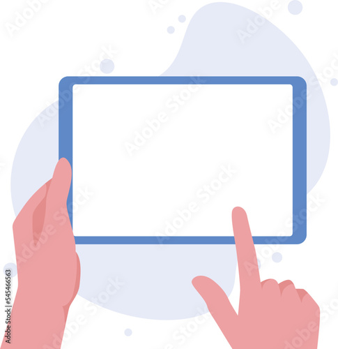 Hand holding tablet with blank screen vector illustration. tab with empty screen, mockup, app interface design elements