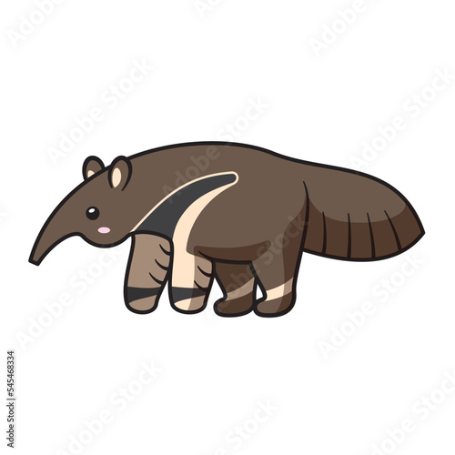 Digital illustration of a cute cartoon anteater character isolated on a white background