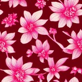 Digital illustration of a seamless bright pink floral background for wallpapers