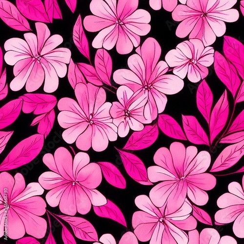 Digital illustration of a seamless bright pink floral background for wallpapers