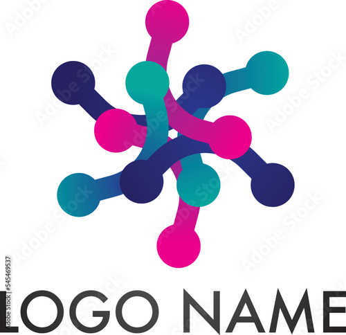 A connect-molecule-like logo, represents joining, center, grouping, gathering, exchange and support each others