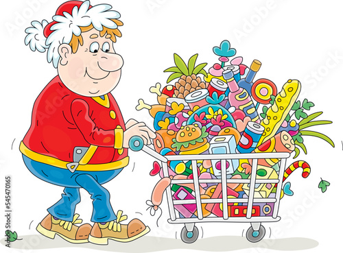 Funny shopper in a Santa ha...