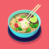 Colorful vector illustration of a Vietnamese pho soup