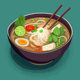 Colorful vector illustration of a Vietnamese pho soup