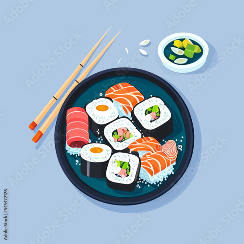 Colorful vector illustration of sushi