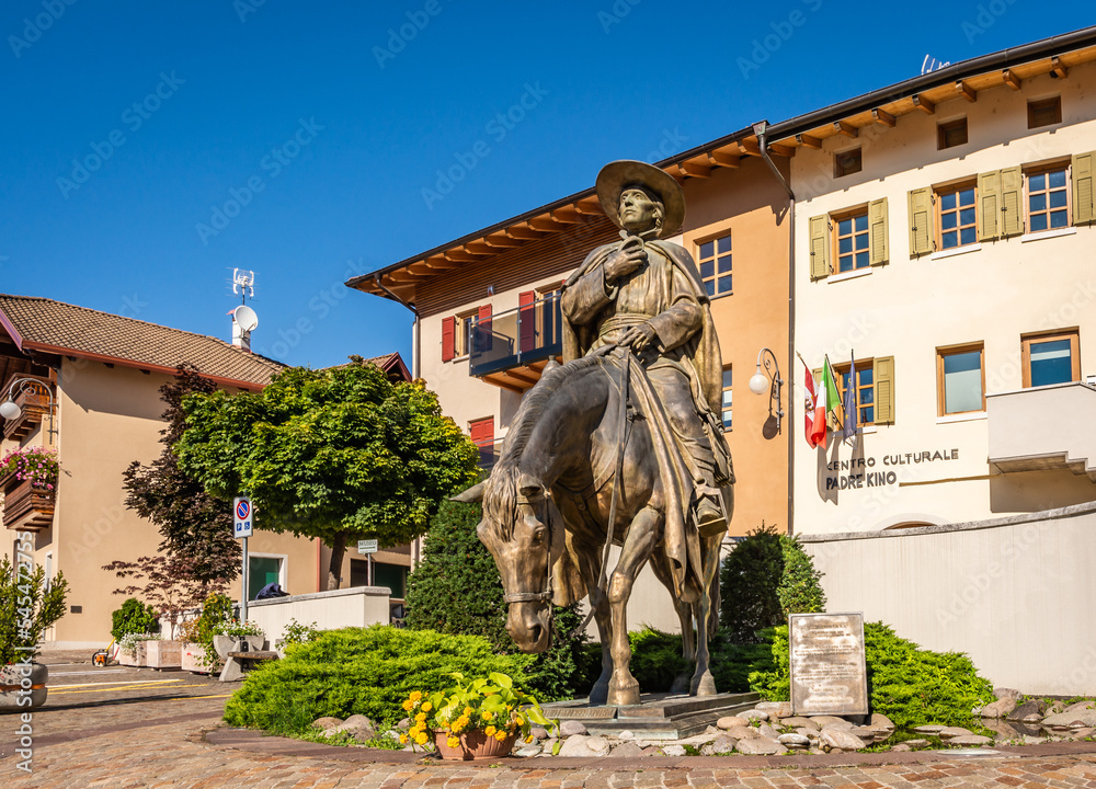 equestrian bronze statue of Eusebio Chini (Phater Kino) - 1645-1711. Segno,Predaia, Val di Non, Trento province,Trentino Alto Adige - Italy -