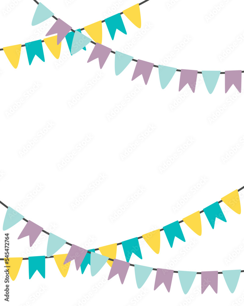 Obraz premium Doodle flat clipart. Birthday card with holiday flags. All objects are repainted.