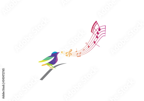 A colorful small bird is singing