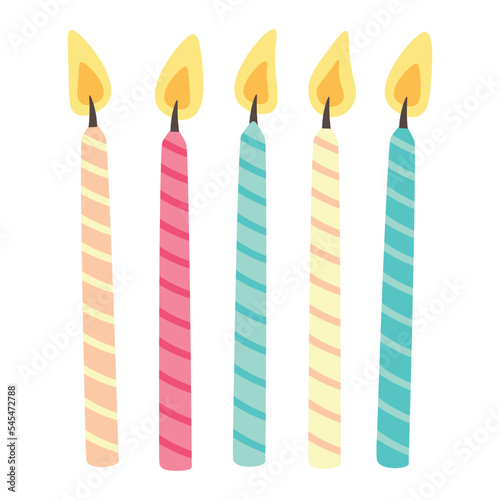 Doodle flat clipart. A set of festive cake candles. All objects are repainted.