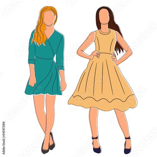 women, girls sketch ,contour isolated vector