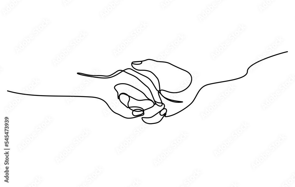 two hands holding in continuous line drawing minimalism style