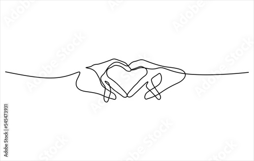 two hands and heart shape sign in continuous line drawing minimalism