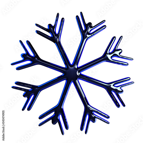 Snowflake 3d render png design. Blue glass material