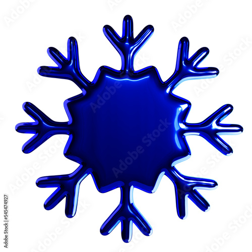 Snowflake 3d render png design. Blue matallic material