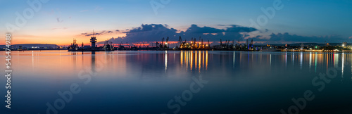 Amazing panorama of port Varna city in blue hour