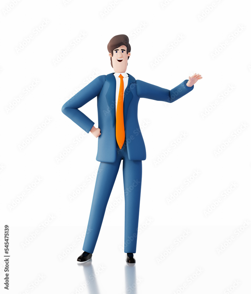 Successful, confident businessman. Happy office workers 3D rendering illustration 