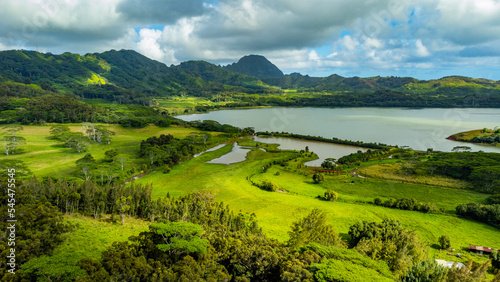 Amazing views of the Hawaii islands. Aerial view. Waita Reservoir Kauai, Hawaii photo