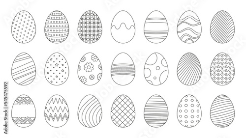 Easter eggs line icons. Black outline sketch doodle style for egghunting decoration, simple minimal decor for holiday greeting card. Vector set of easter outline doodle sketch illustration