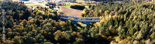 Panorama.Aerial view of the bridge in Stanczyki on a sunny,autumn day.