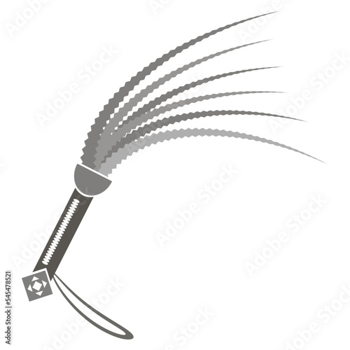 Grey leather whip, fetish stuff for role playing and bdsm on a white background.
