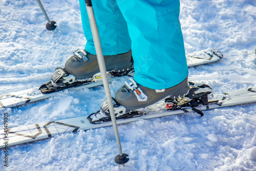 Ski boots on the snow