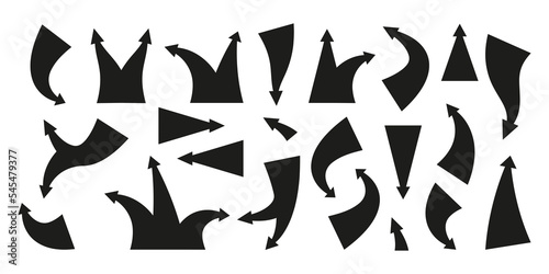 Black attack arrows. Pointer silhouettes war battle infographic elements for retro map, simple flat tactic cursor icons. Vector isolated collection of arrow symbol black design illustration