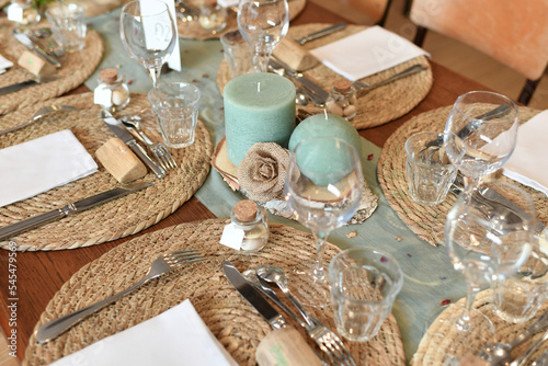 Wedding table decoration.Wedding rustic style. with candles