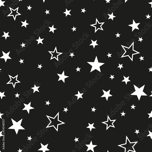 Stars seamless pattern. Black and white star design for baby and kids pattern for print or fabric.