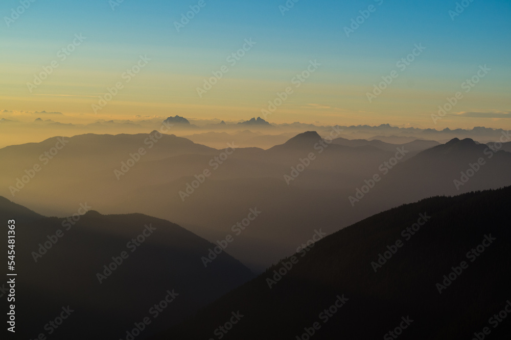 Mountain layers in the sunset on Mount Baker