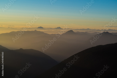 Mountain layers in the sunset on Mount Baker