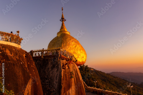 View of Kyaiktiyo Pagoda at sunset. Golden rock. Myanmar. Burma Fototapet