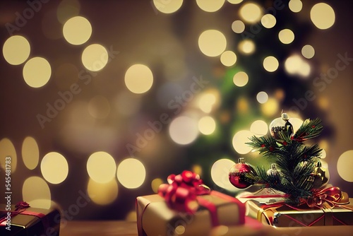 Christmas Background Graphic with Colorful Bokeh Lights and Presents