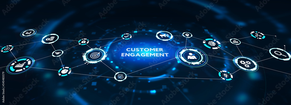 Fototapeta premium Business, Technology, Internet and network concept. Shows the inscription: CUSTOMER ENGAGEMENT. 3d illustration