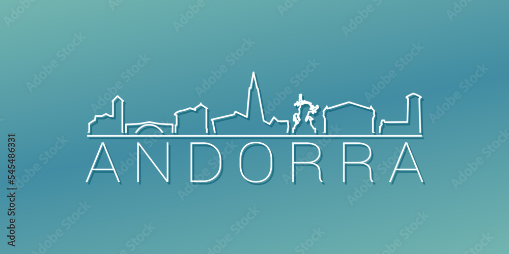 Andorra la Vella, Andorra Skyline Linear Design. Flat City Illustration Minimal Clip Art. Background Gradient Travel Vector Icon.