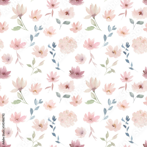Watercolor seamless pattern. Floral illustration. Hand drawn print on white background