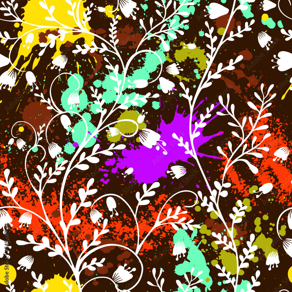 Vintage background with blots and flowers. Vector illustration. Vector illustration