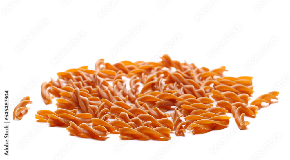 Fototapeta premium Fusilli made from chickpeas, uncooked pasta isolated on white