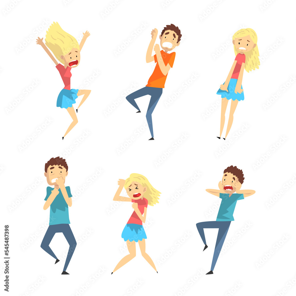 Scared and Panicking People Characters Afraid of Something Vector Set Scared and Panicking People Characters Afraid of Something Vector Set