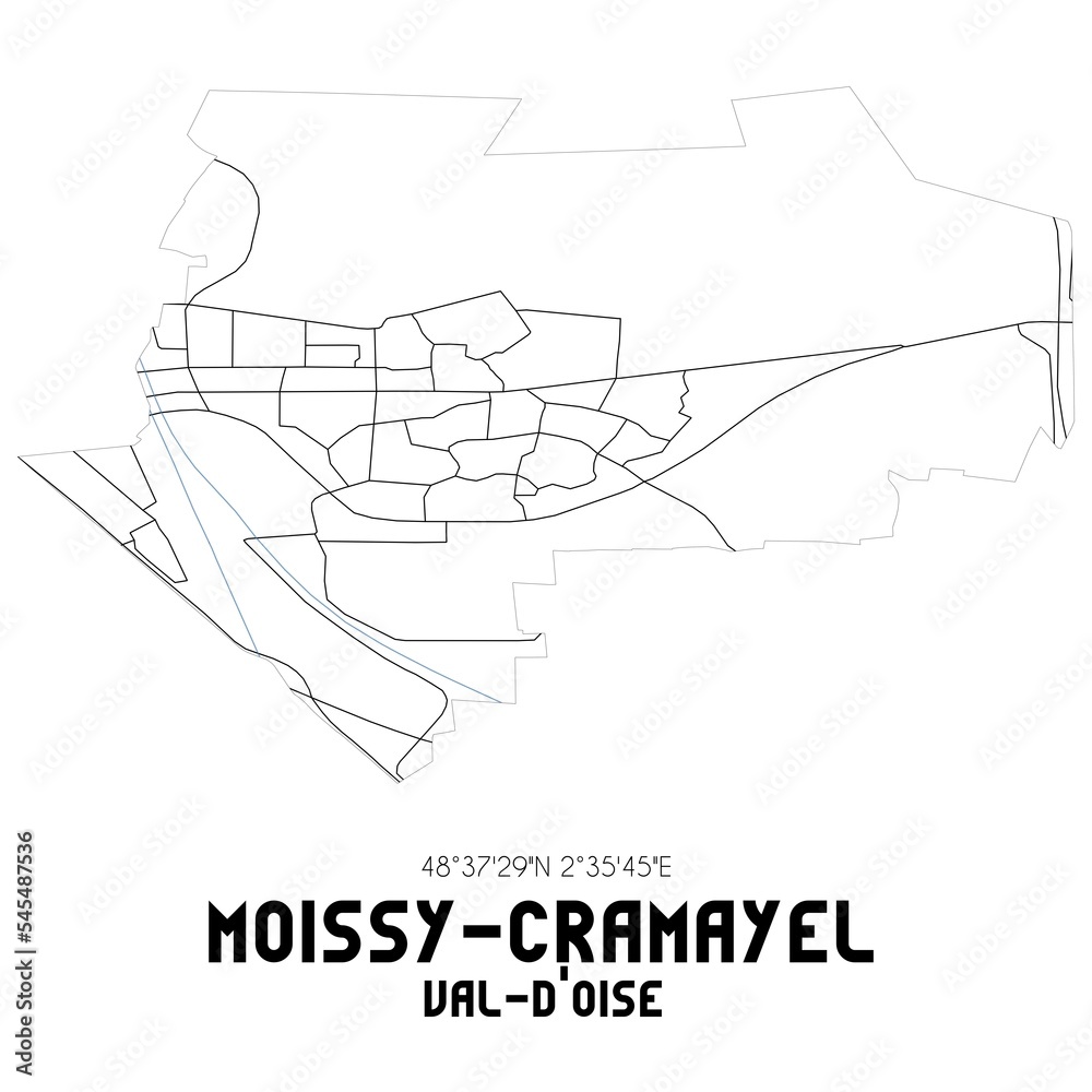 MOISSY-CRAMAYEL Val-d'Oise. Minimalistic street map with black and white lines. MOISSY-CRAMAYEL Val-d'Oise. Minimalistic street map with black and white lines.