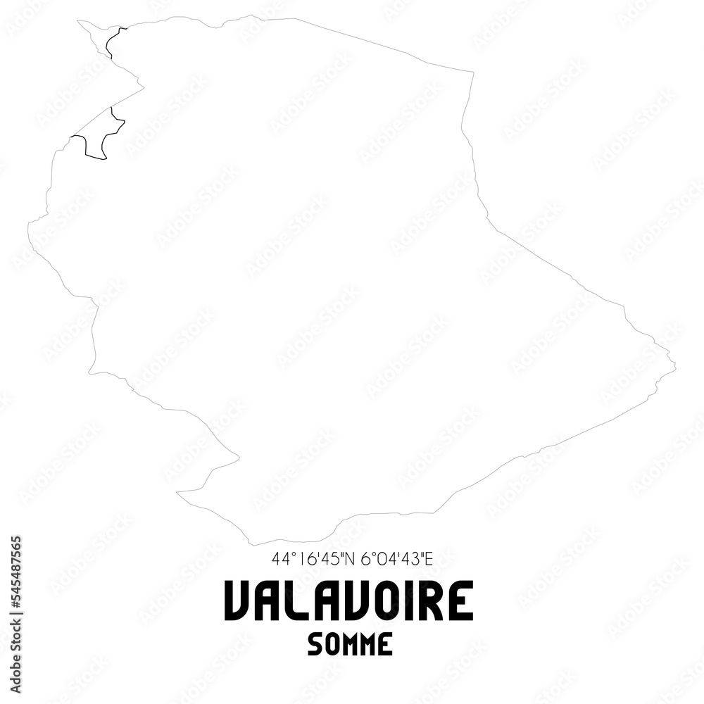 VALAVOIRE Somme. Minimalistic street map with black and white lines. VALAVOIRE Somme. Minimalistic street map with black and white lines.
