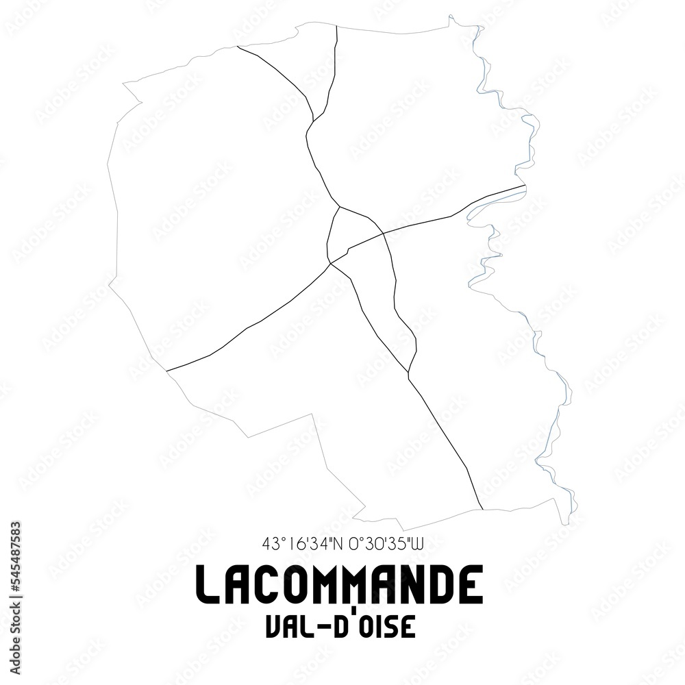 LACOMMANDE Val-d'Oise. Minimalistic street map with black and white lines. LACOMMANDE Val-d'Oise. Minimalistic street map with black and white lines.
