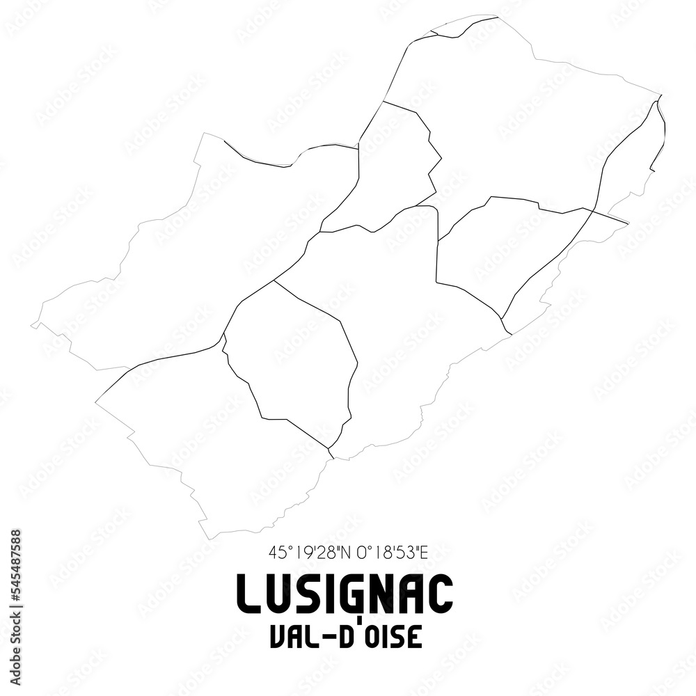 LUSIGNAC Val-d'Oise. Minimalistic street map with black and white lines.