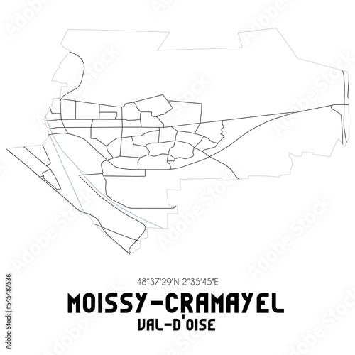 MOISSY-CRAMAYEL Val-d'Oise. Minimalistic street map with black and white lines.